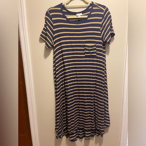 LuLaRoe Blue and Yellow Striped Dress (XS)